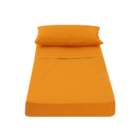 Coppia Lenzuola Singolo con federe in Puro Cotone, Colore in Tinta Unita Arancio