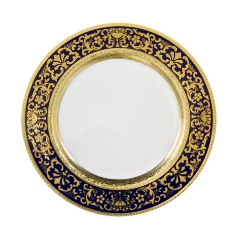 Piatto singolo modello Classico in porcellana con decoro Oro e Blu Royal