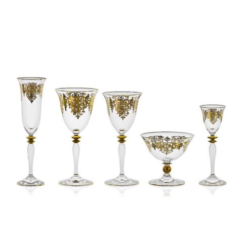 Servizio di Bicchieri Completo Calici Classico con elegante Decoro Antico Oro Giulia