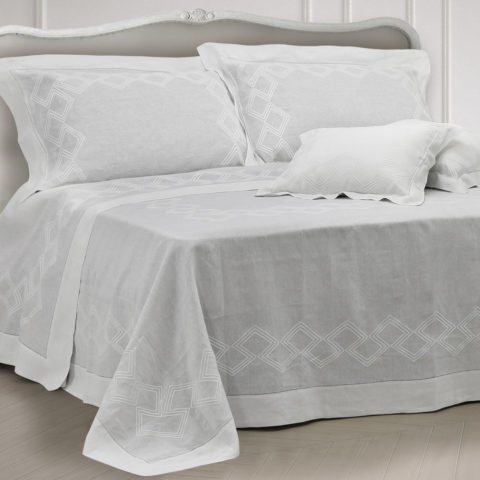 Primo letto sposa moderno in lino bianco con ricamo geometrico - Geo